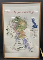 Framed Center Section Of England Map.