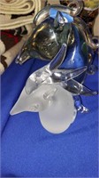 2 Hand Pressed Glass Horse Heads