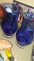 2 Romanian Mouthblown Blue Glass Vases