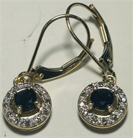 14KT YELLOW GOLD SAPPHIRE AND DIAMOND EARRINGS