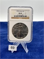 1998 American Silver Eagle NGC MS69 .999 Silver