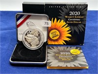 2020 US Mint Women's Suffrage .999 Silver $ Coin