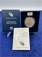 US Mint 2019 American Eagle 1oz Silver UNC Coin