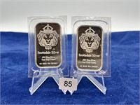 (2) 1oz Scottsdale Lion .999 Fine Silver Bars
