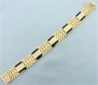 Mens Onyx Inlay Greek Key Bracelet in 14k Yellow G