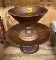 2 Walnut Pedestal Bowls