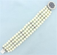 Vintage Sapphire and Cultured Akoya Pearl Bracelet