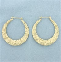 Unique Textured Hoop Earrings in 14k Yellow Gold