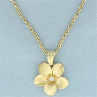 Hawaiian Plumeria Flower Diamond Necklace in 14k Y