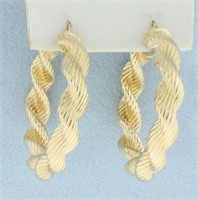 Thick Twisting Rope Design Hoop Earrings in 14k Ye