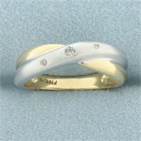 Diamond Two Tone Criss Cross Band Ring in 14k Yell