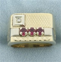 Ruby and Diamond Rectangle Top Ring in 14k Yellow