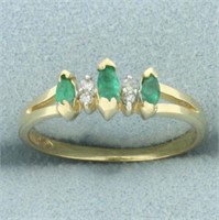 Marquise Emerald and Diamond Ring in 10k Yellow Go