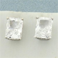 Radiant Cut Quartz Gemstone Stud Earrings in 14k W