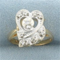Vintage Diamond Heart Ring in 14k Yellow and White