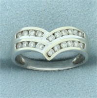 Double V Design Diamond Ring in 14k White Gold