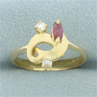 Italian Made Ruby and Diamond Ring in 18k Yellow G