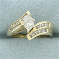 Marquise Diamond Bypass Ring in 14k Yellow Gold