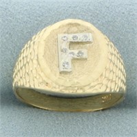 Diamond F Initial Signet Ring in 14k Yellow Gold