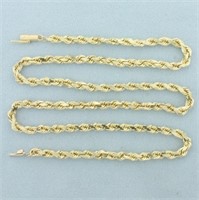 20 Inch Rope Link Chain Necklace in 10k Yellow Gol