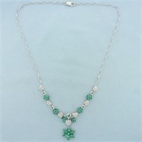6ct Emerald and Diamond Flower Design Necklace in