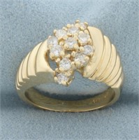 Scalloped Sides Cluster Diamond Ring in 14k Yellow
