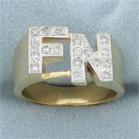 FN Initial Diamond Ring in 14k Yellow Gold