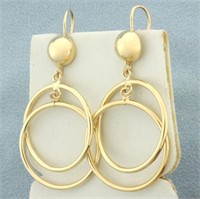 2 Inch Double Circle Dangle Earrings in 14k Yellow