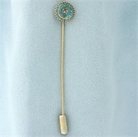 Antique Aquamarine and Diamond Stick Pin in 14k Ye
