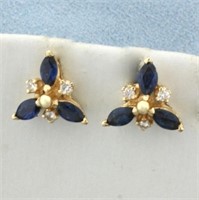Sapphire and Diamond Earrings in 14k Yellow Gold