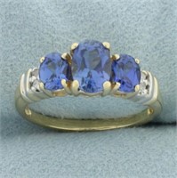 Natural Ceylon Sapphire and Diamond Ring in 14k Ye