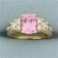 Natural Pink Sapphire and Diamond Ring 14k Yellow