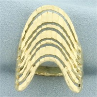 Wide Diamond Cut Wave Dip Design Ring in 14k Yello