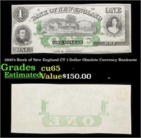 18xx Unissued Bank of New England CT 1 Dollar Obso
