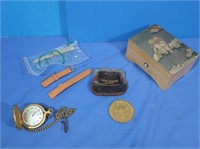 Swiss Music Box, Brut Train Pocket Watch, Leather