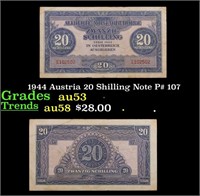 1944 Austria 20 Shilling Note P# 107 Grades Select