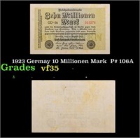 1923 Germay 10 Millionen Mark  P# 106A Grades vf++