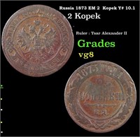 Russia 1872 EM 2  Kopek Y# 10.1 Grades g, good