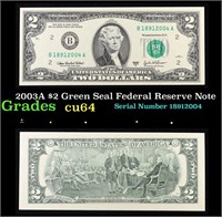 2003A $2 Green Seal Federal Reserve Note Grades Ch