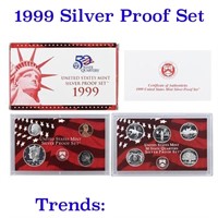 1999 United States Silver Proof Set 9 coins