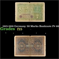 1915-1919 Germany 50 Marks Banknote P# 66 Grades f