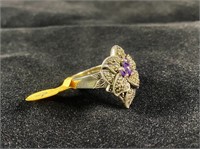 Marcasite & Amethyst Flower Style Sterling Ring