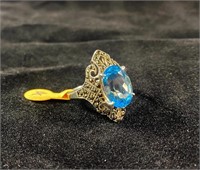 Marcasite & Blue Topaz Antique Style Ring