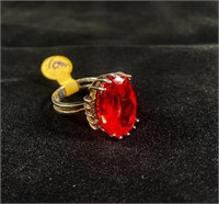 Large Red Stone Ring in Sterling