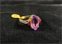 Large Amethyst and Ruby Sterling Ring