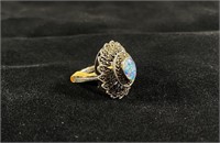 Mosaic Opal Doublet and Marcasite Sterling Ring