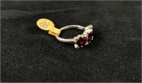 Beautiful 3 Garnet and Marcasite Sterling Ring