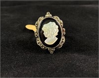 Large Onyx & Mother Pearl Cameo Ring