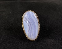 Large Blue Agate Set in Sterling Ring