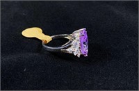 Purple CZ Set with White CZS in Sterling Ring